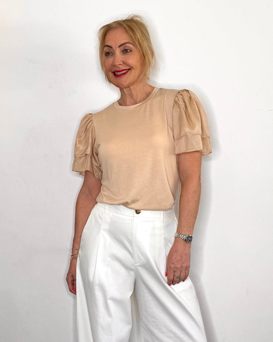 The Clover Flutter Sleeve Tee in Sand