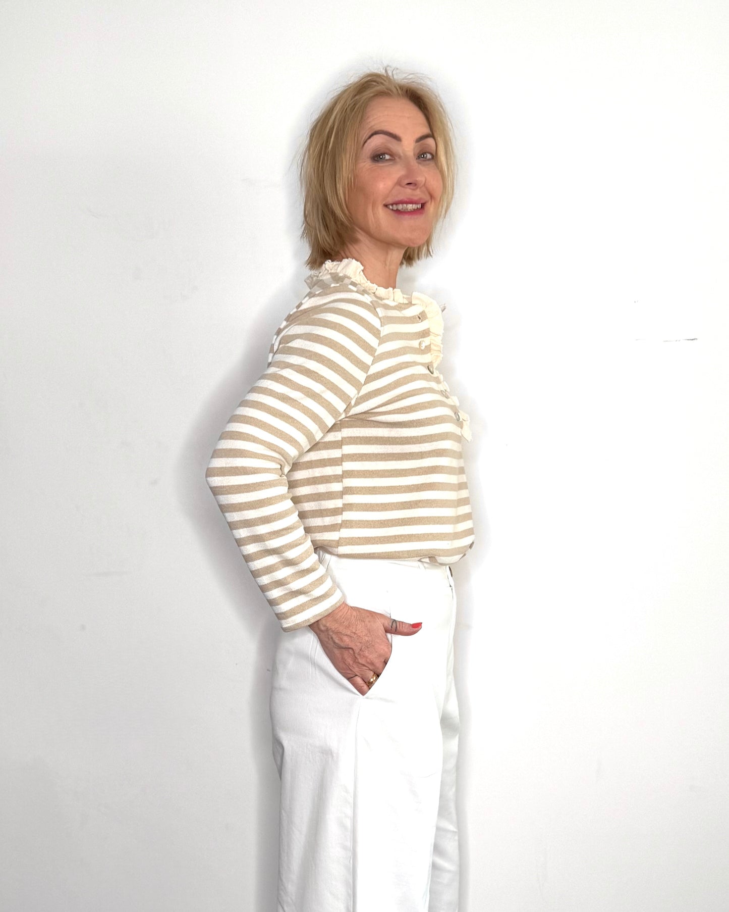 The Pascale Stripe Top in Taupe