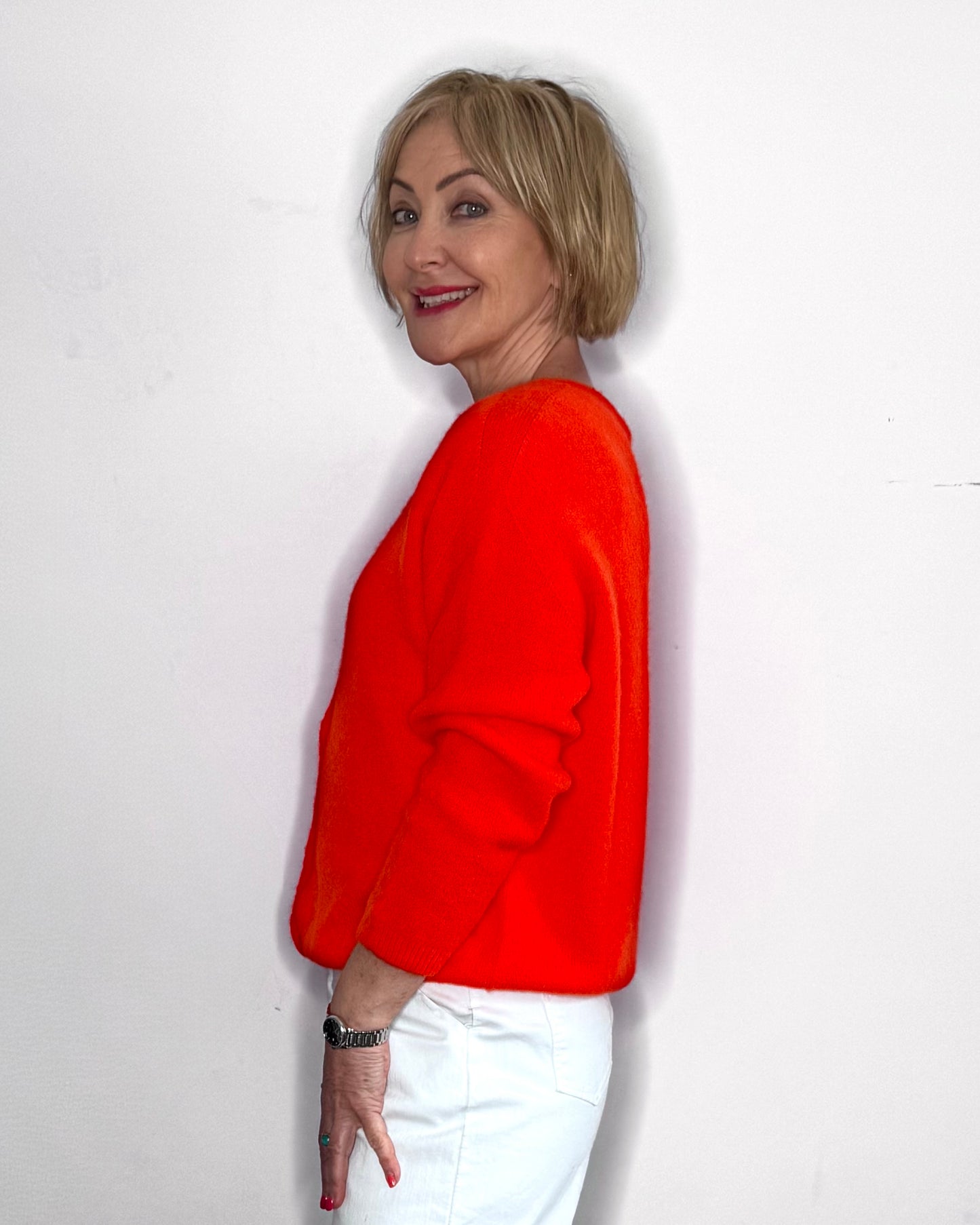 The Mimi V-Neck Cardigan in Orange