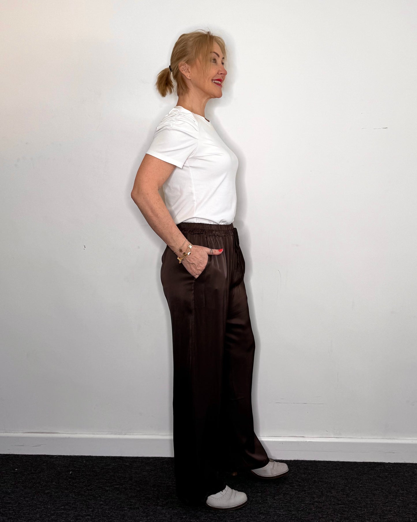 The Olivia Satin Trousers in Chocolate