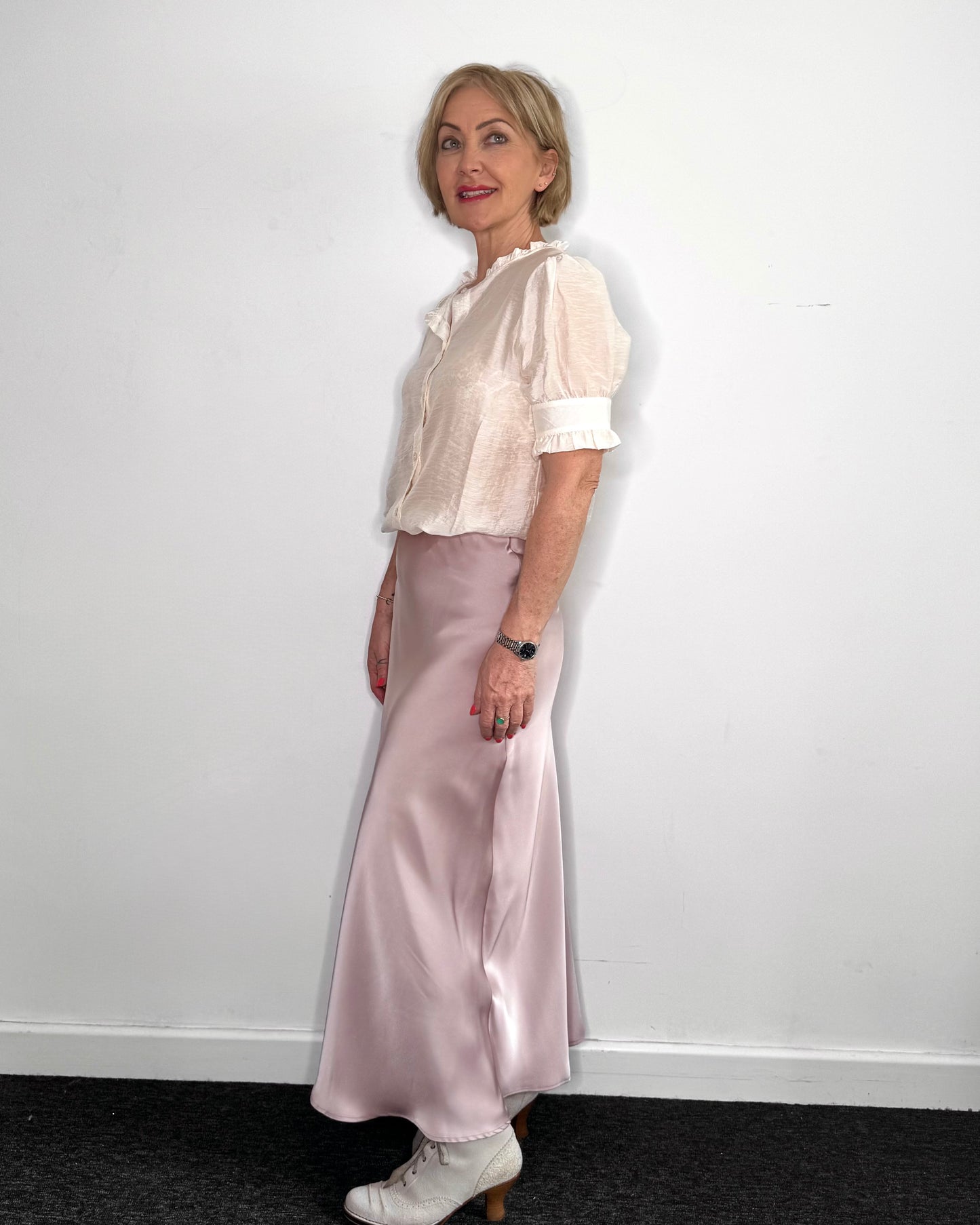 Ella Satin Skirt in Soft Pink