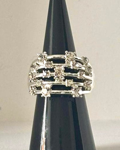 Multi Crystal Band Ring in Silver