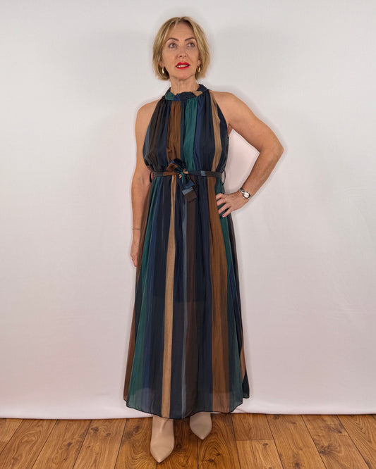 The Taylor Sleeveless Striped Dress in Teal