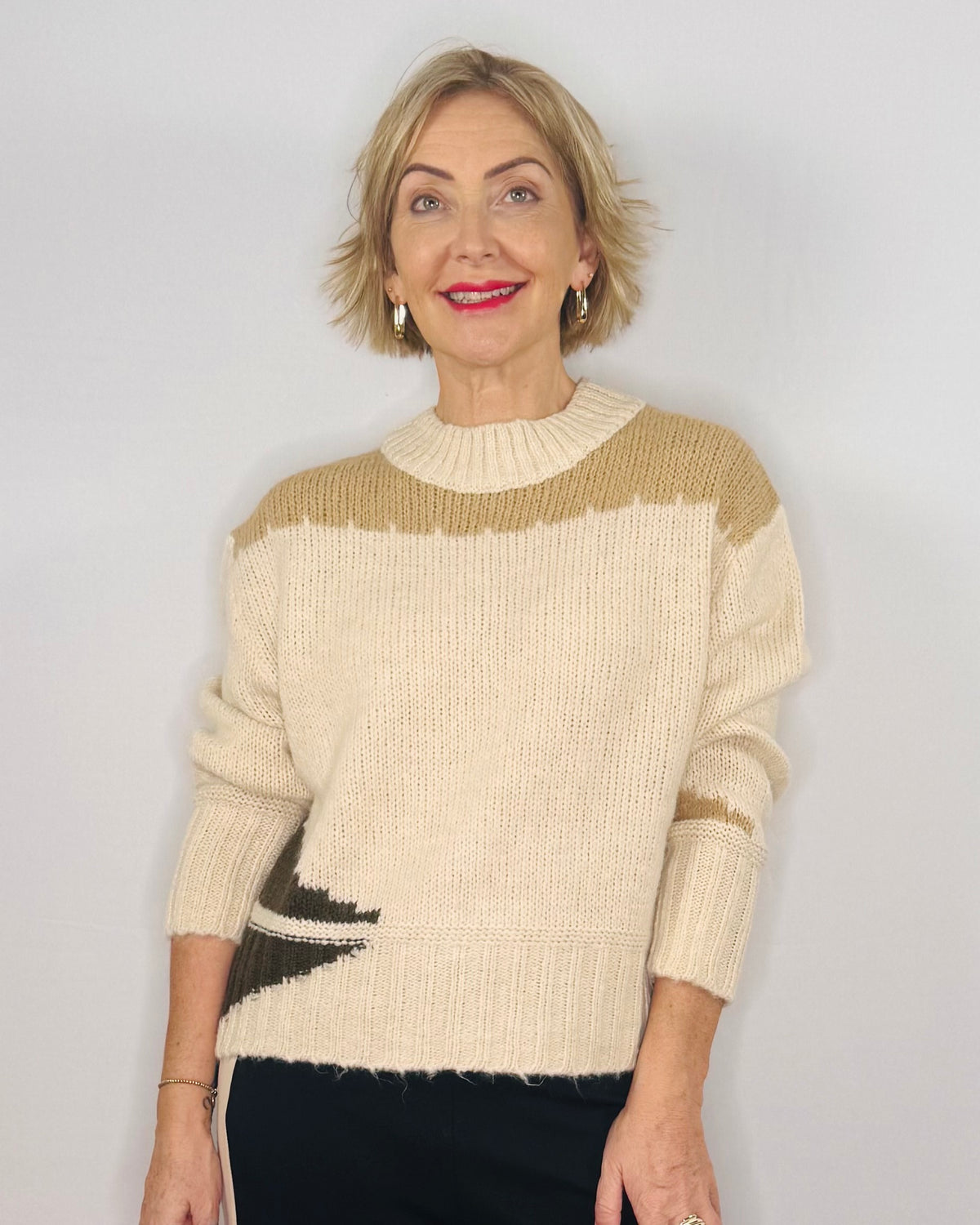 The Fox Jumper in Cream, Stone and Moss