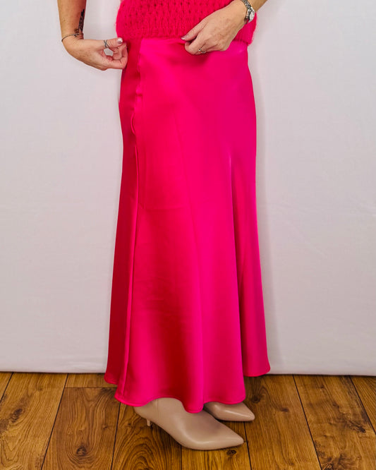 The Ella Satin Skirt in Hot Pink