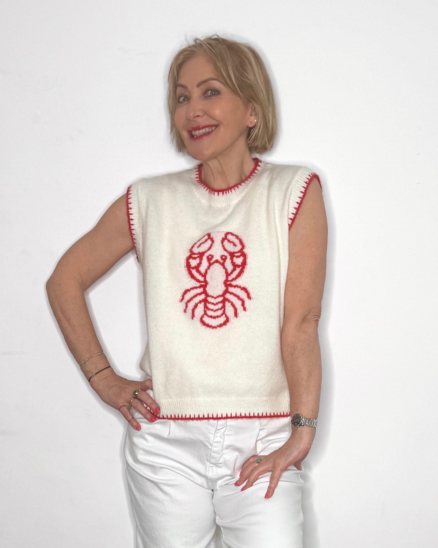 The Ariel Knit in Cream with Red Trim