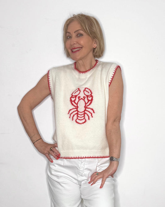 The Ariel Knit in Cream with Red Trim