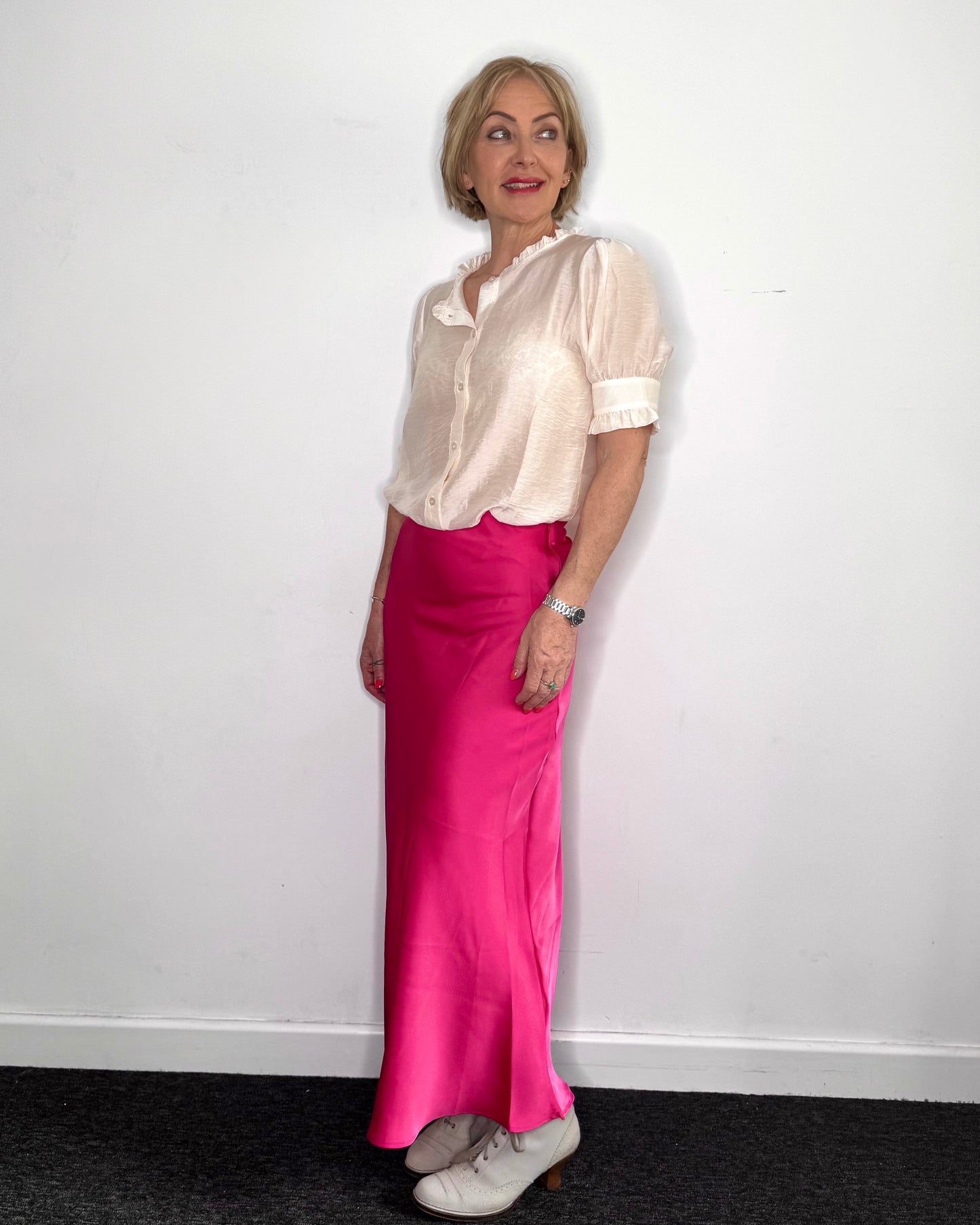 Ella Satin Skirt in Hot Pink