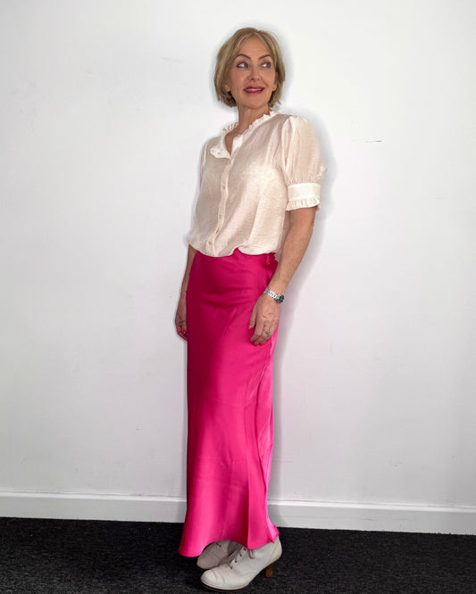 Ella Satin Skirt in Hot Pink