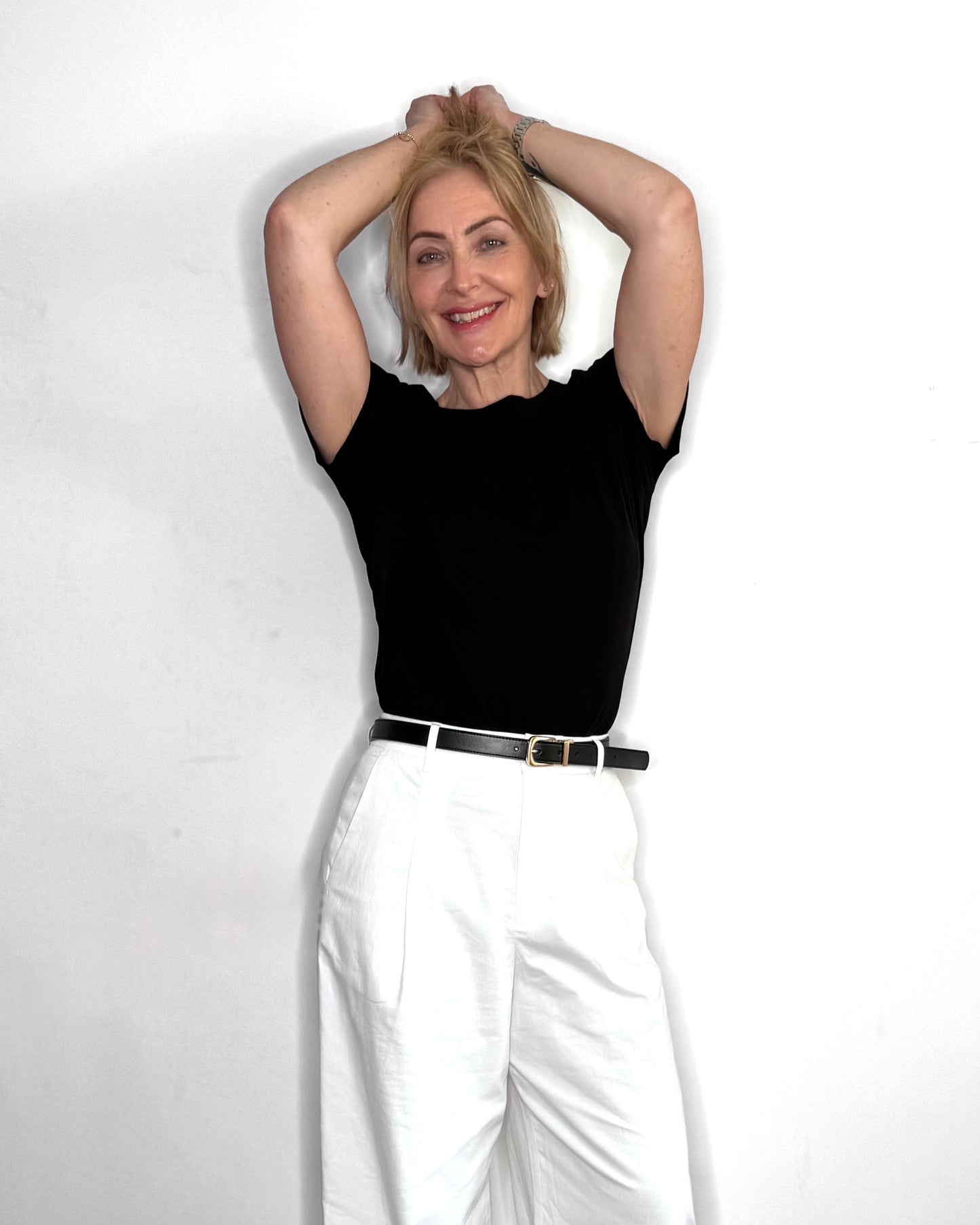 The Marnie Ruched Sleeve Cotton T-Shirt in Black