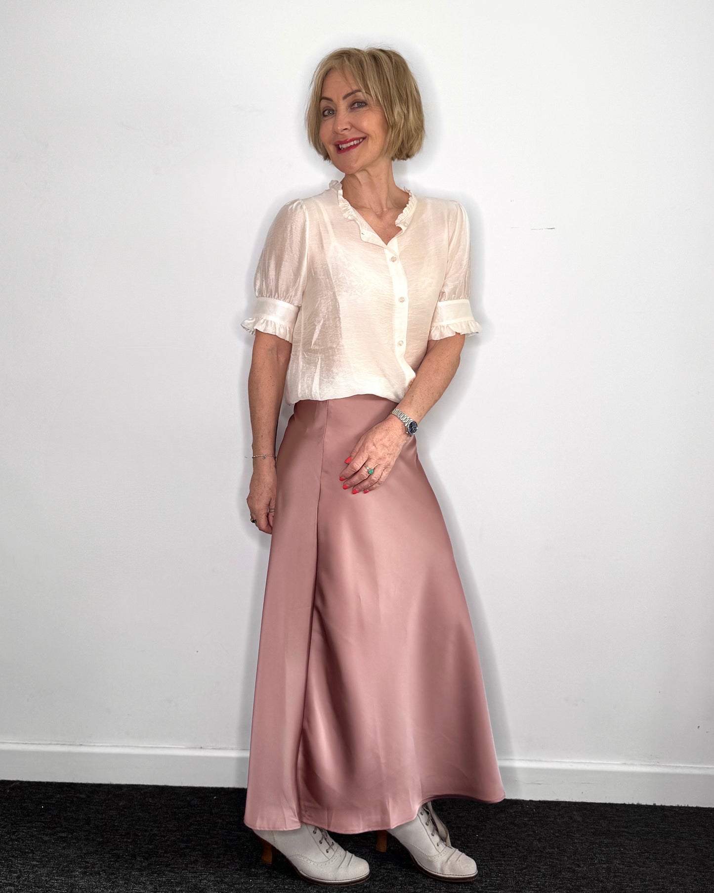 Ella Satin Skirt in Rose Pink