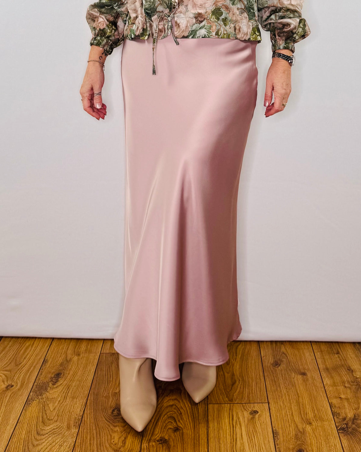 The Ella Satin Skirt in Soft Pink