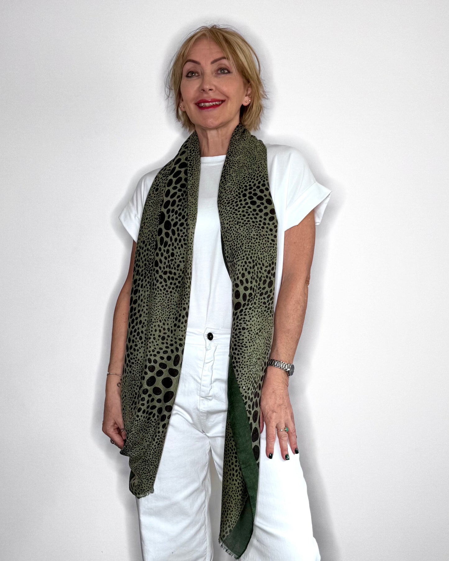 Dark Green Leopard Print Scarf