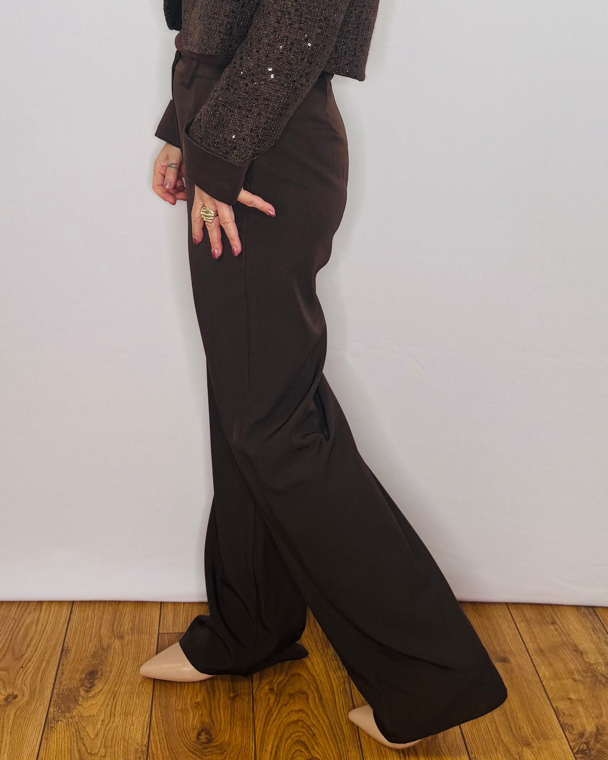 The Celeste Wide Leg Trousers in Chocolate