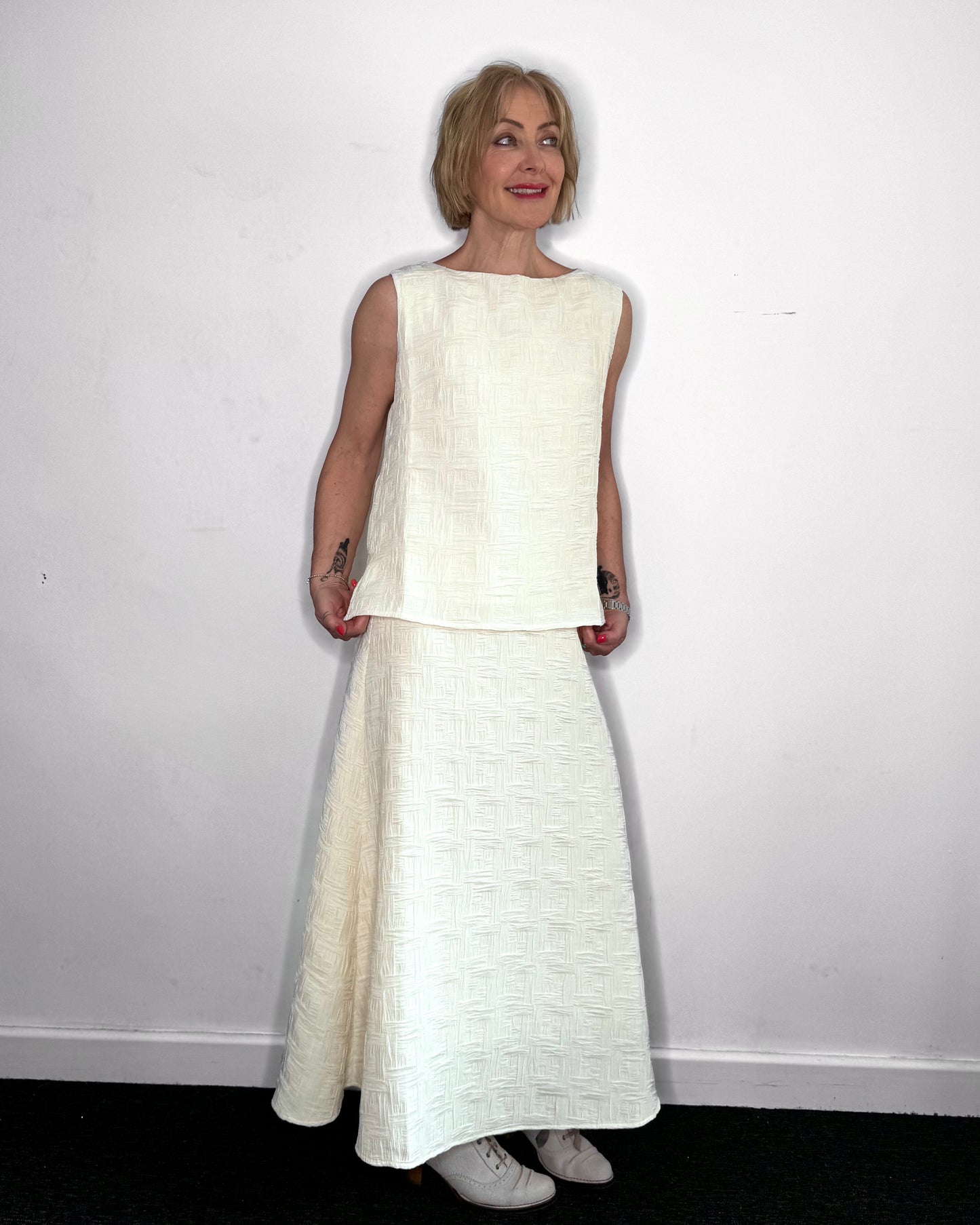 Lila Textured Skirt in Ecru