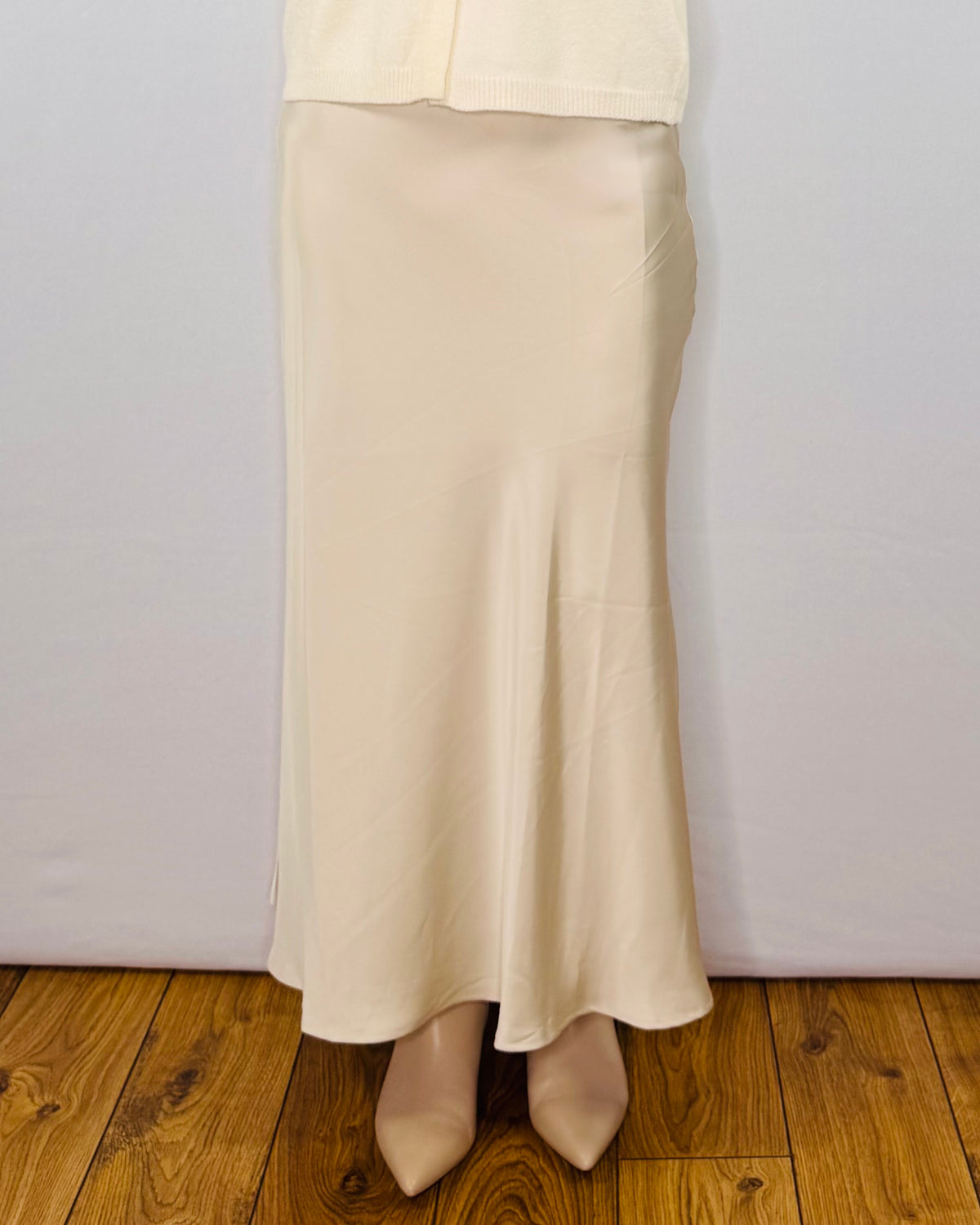 The Ella Satin Skirt in Champagne