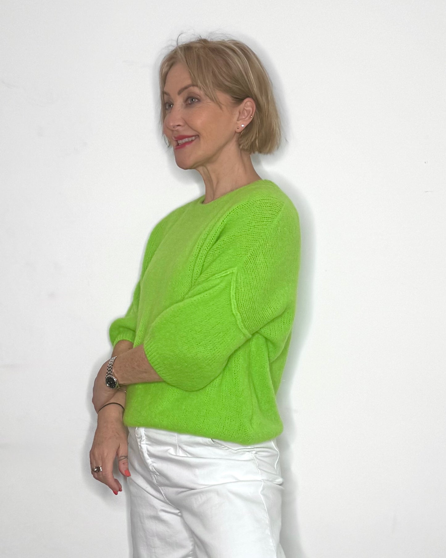 The Jesse Baby Alpaca Knit in Fluorescent Green
