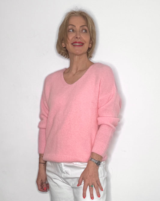 The Bella V-Neck Knit in Ballet Pink