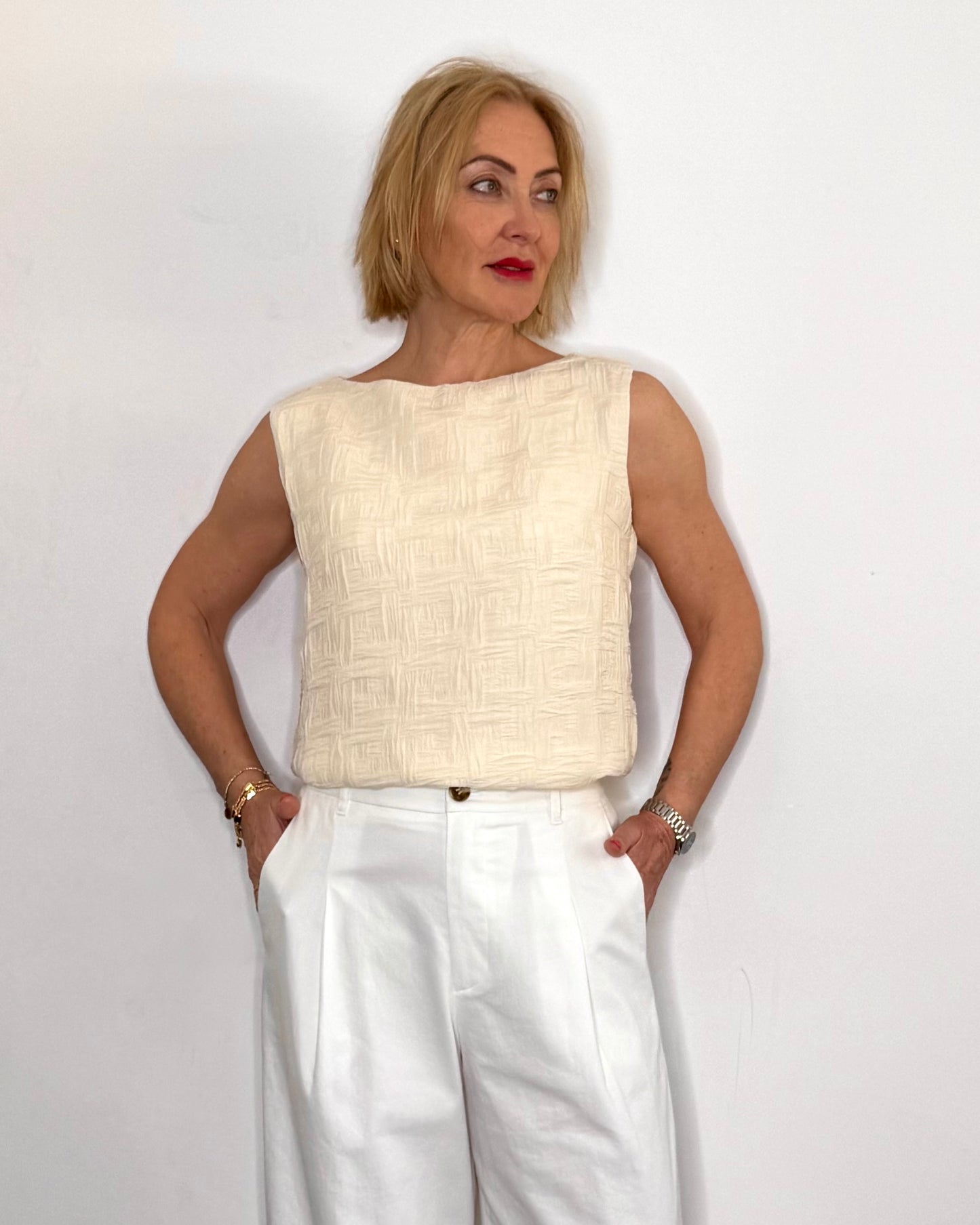 The Lila Textured Top in Ecru