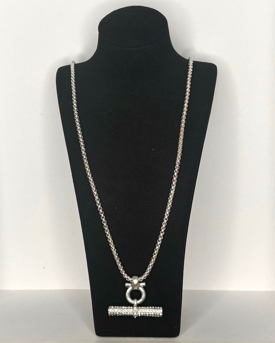 Crystal Toggle Pendant Necklace in Silver