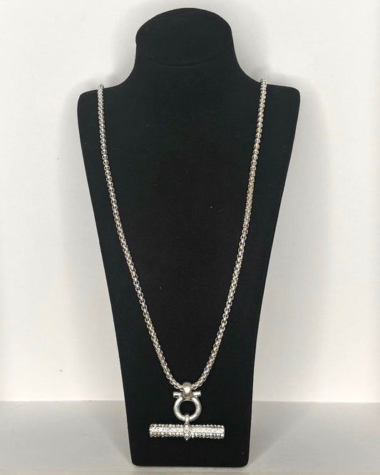 Crystal Toggle Pendant Necklace in Silver