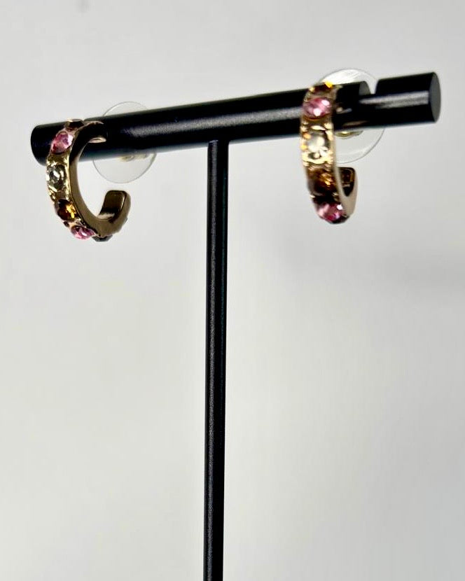 Multicolour Crystal Huggie Earrings in Gold