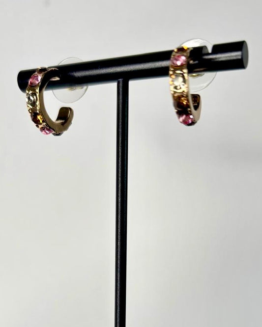 Multicolour Crystal Huggie Earrings in Gold