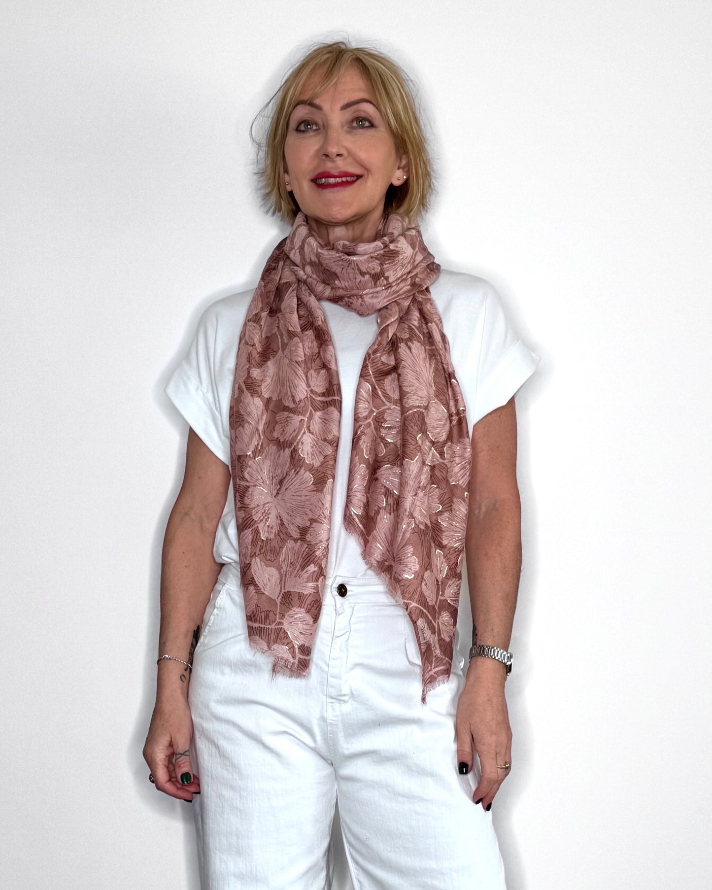 Dusky Pink Floral Scarf