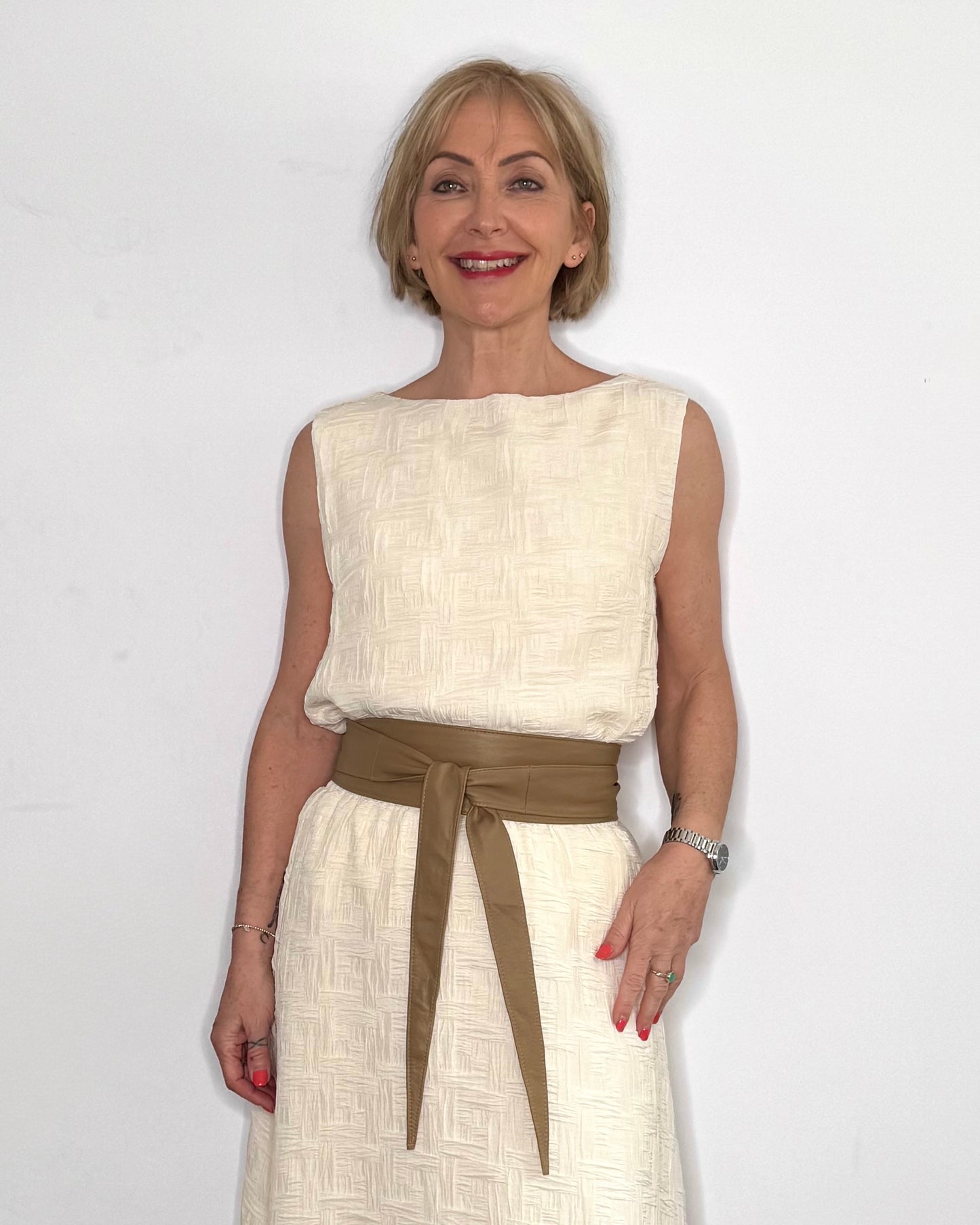 Marconi Long Leather Wrap Belt in Taupe