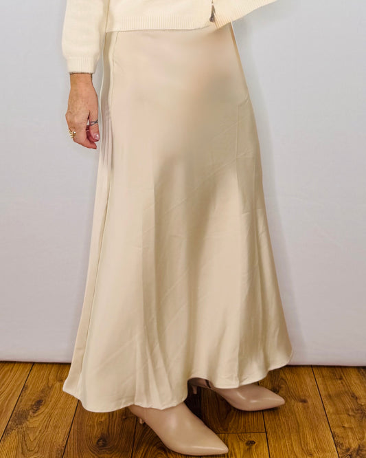 The Ella Satin Skirt in Champagne