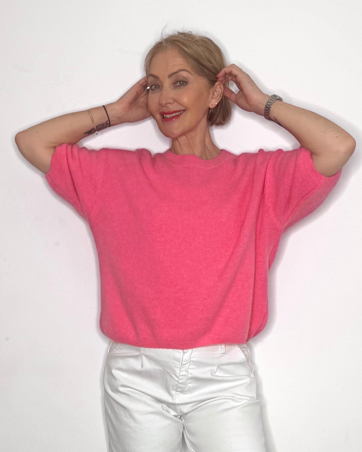 The Frankie Crew Neck Knit in Candy Pink