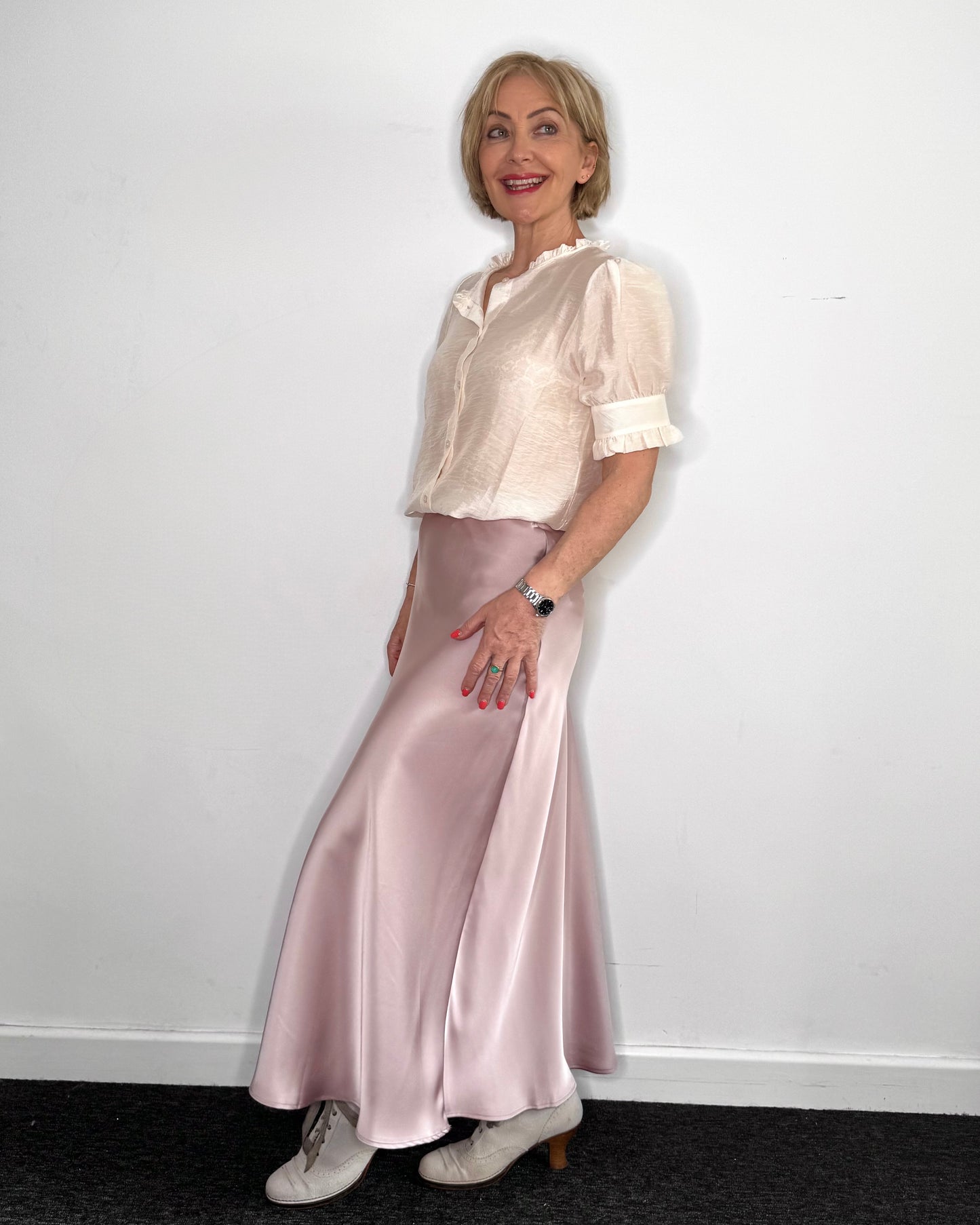 Ella Satin Skirt in Soft Pink