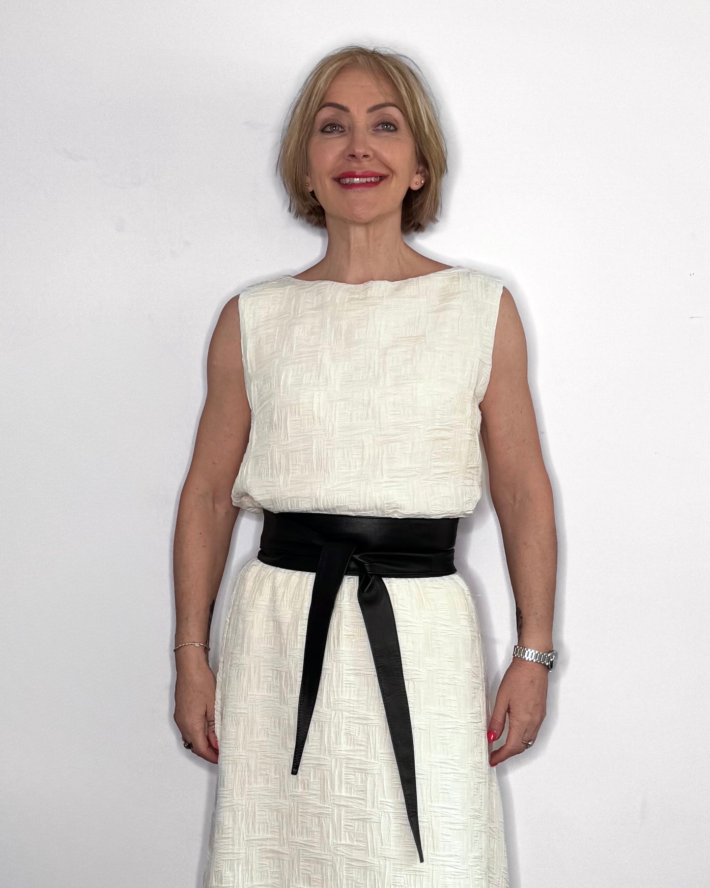 Marconi Long Leather Wrap Belt in Black