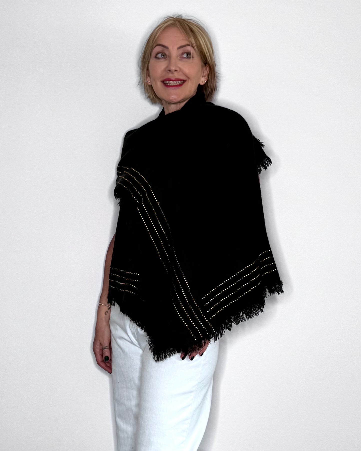 Black Stud Detail Shawl Scarf