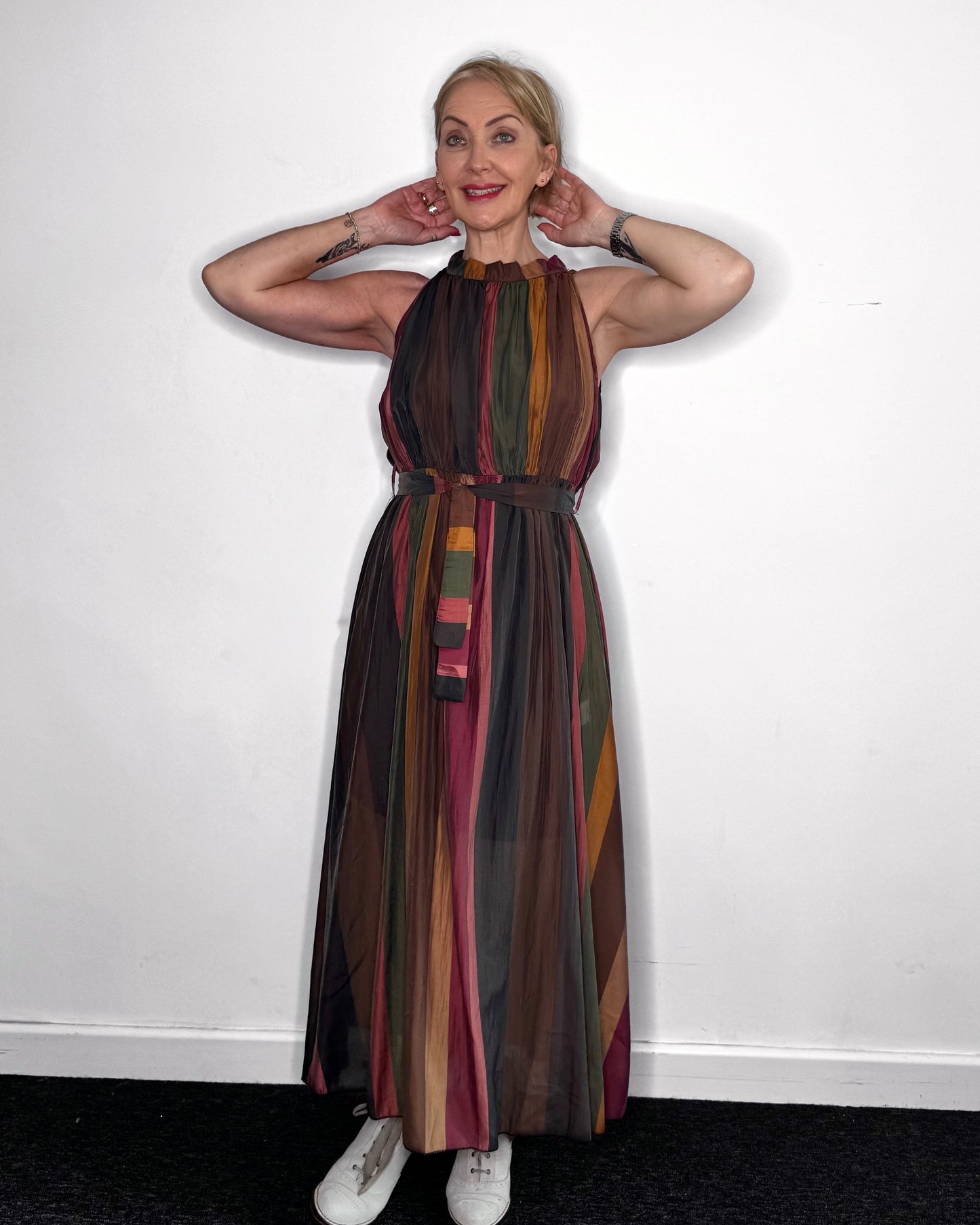 Taylor Sleeveless Striped Dress in Dark Pink
