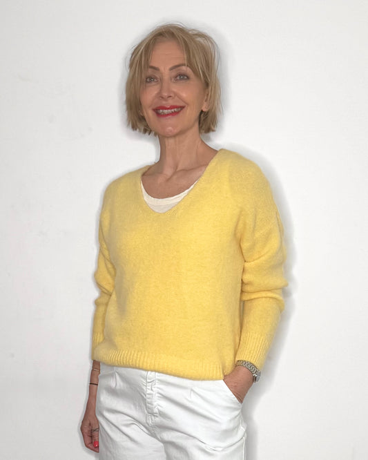 The Emilie V-Neck Knit in Butter Yellow