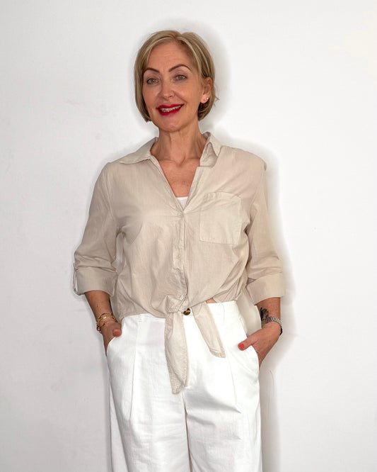 The Susie Tie-Front Shirt in Beige