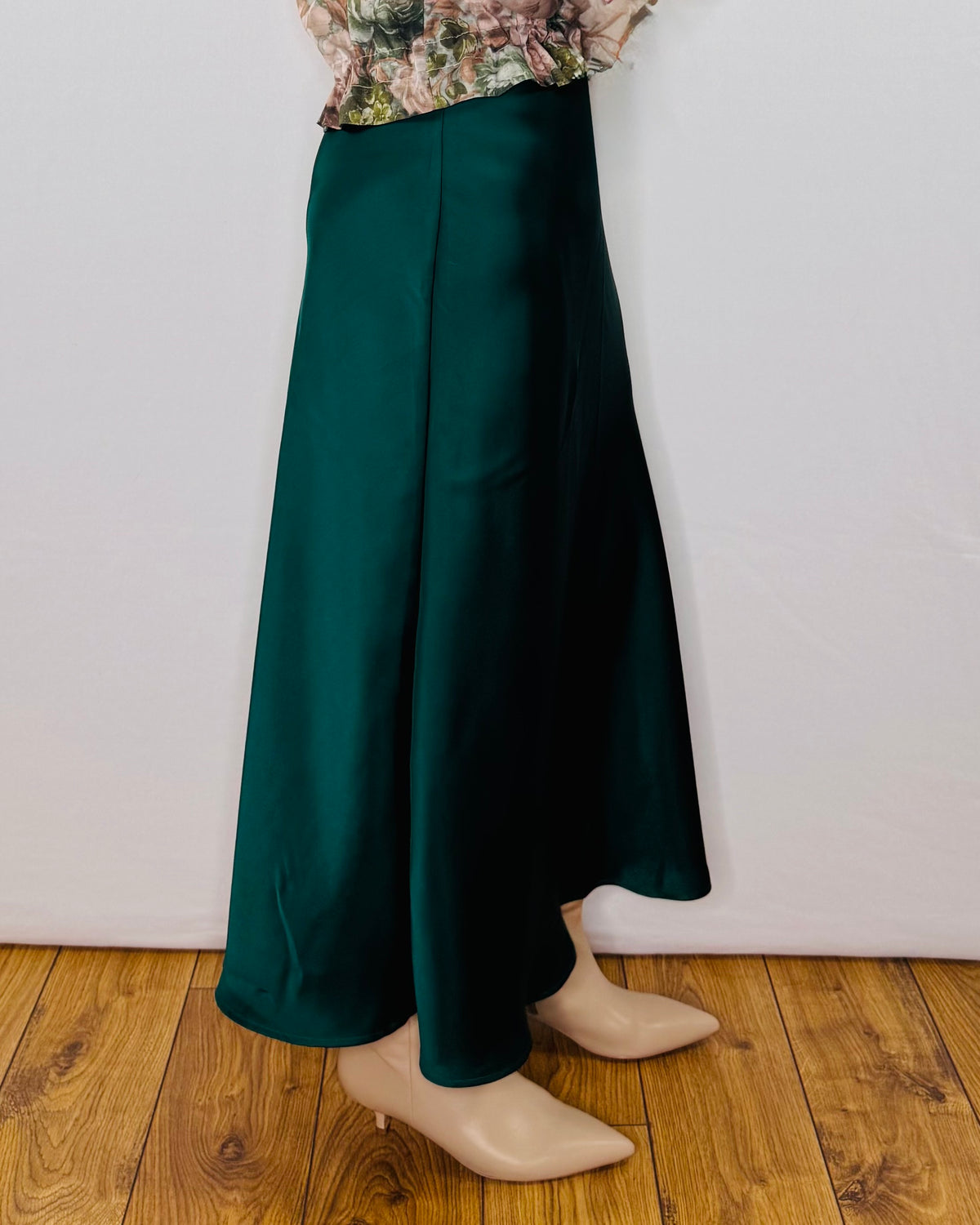 The Ella Satin Skirt in Forest Green