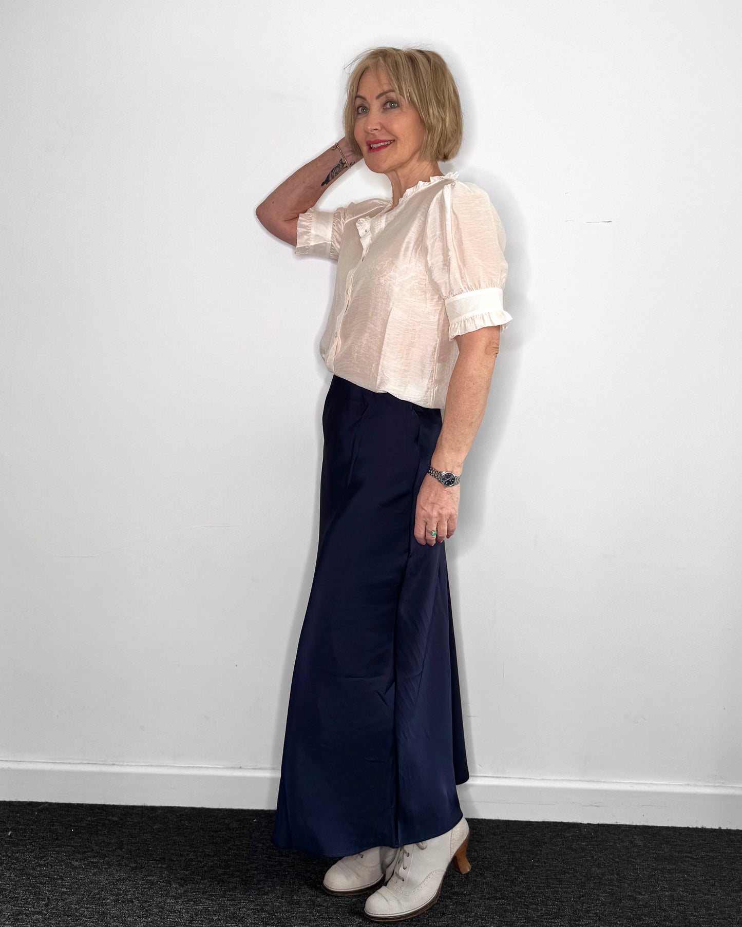 Ella Satin Skirt in Navy