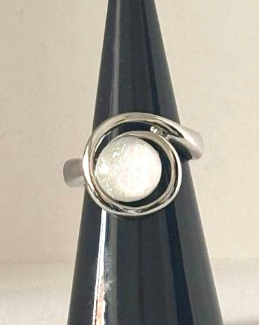 Opal Swirl Statement Ring in Silver