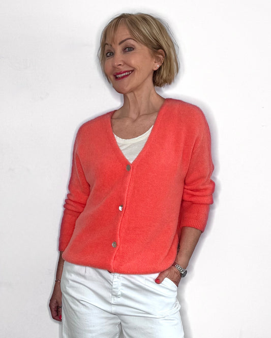 The Mimi V-Neck Cardigan in Coral