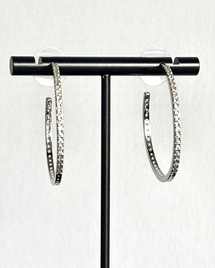 Crystal Pavé Statement Hoop Earrings in Silver