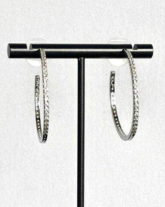 Crystal Pavé Statement Hoop Earrings in Silver