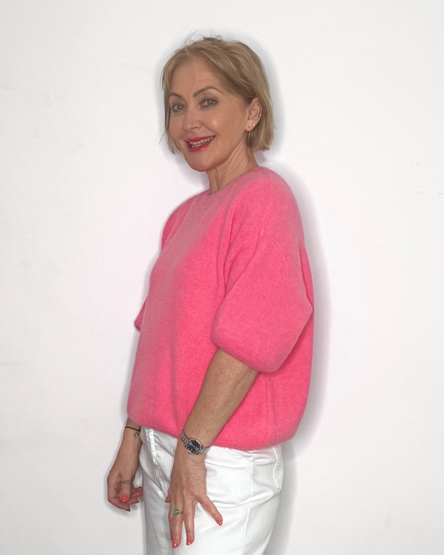 The Frankie Crew Neck Knit in Candy Pink