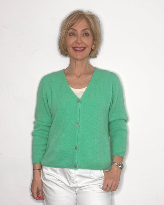The Mimi V-Neck Cardigan in Mint Green