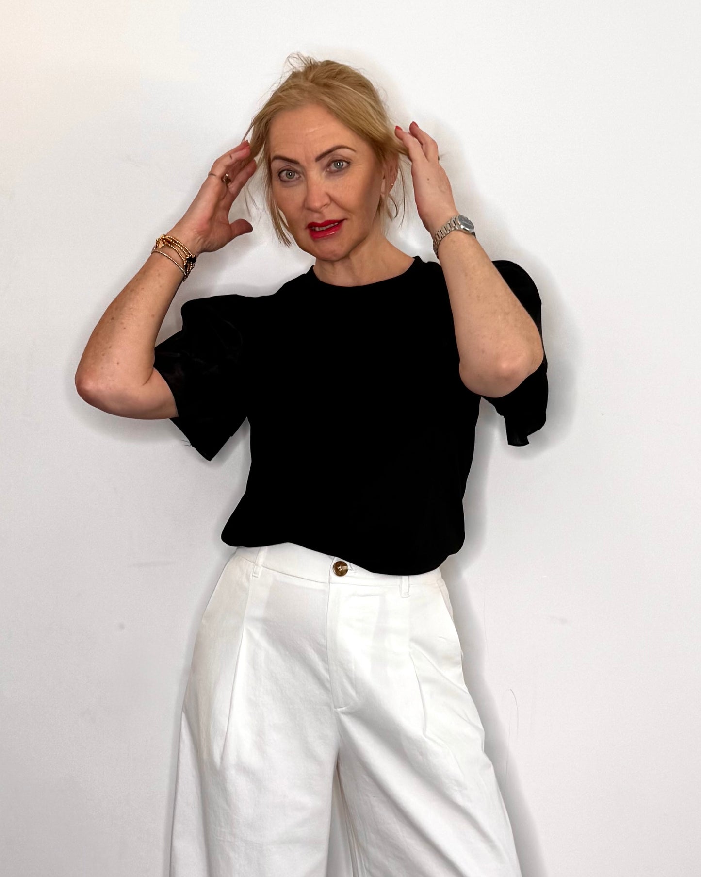 The Clover Flutter Sleeve Tee in Black