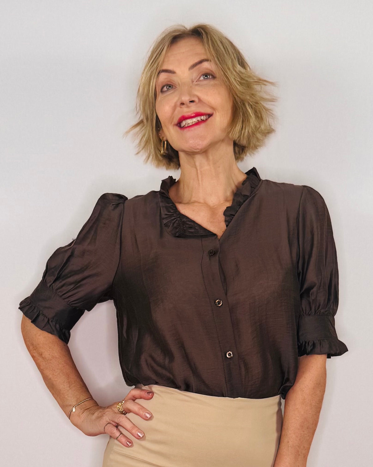 The Nahara Sheer Blouse in Cocoa