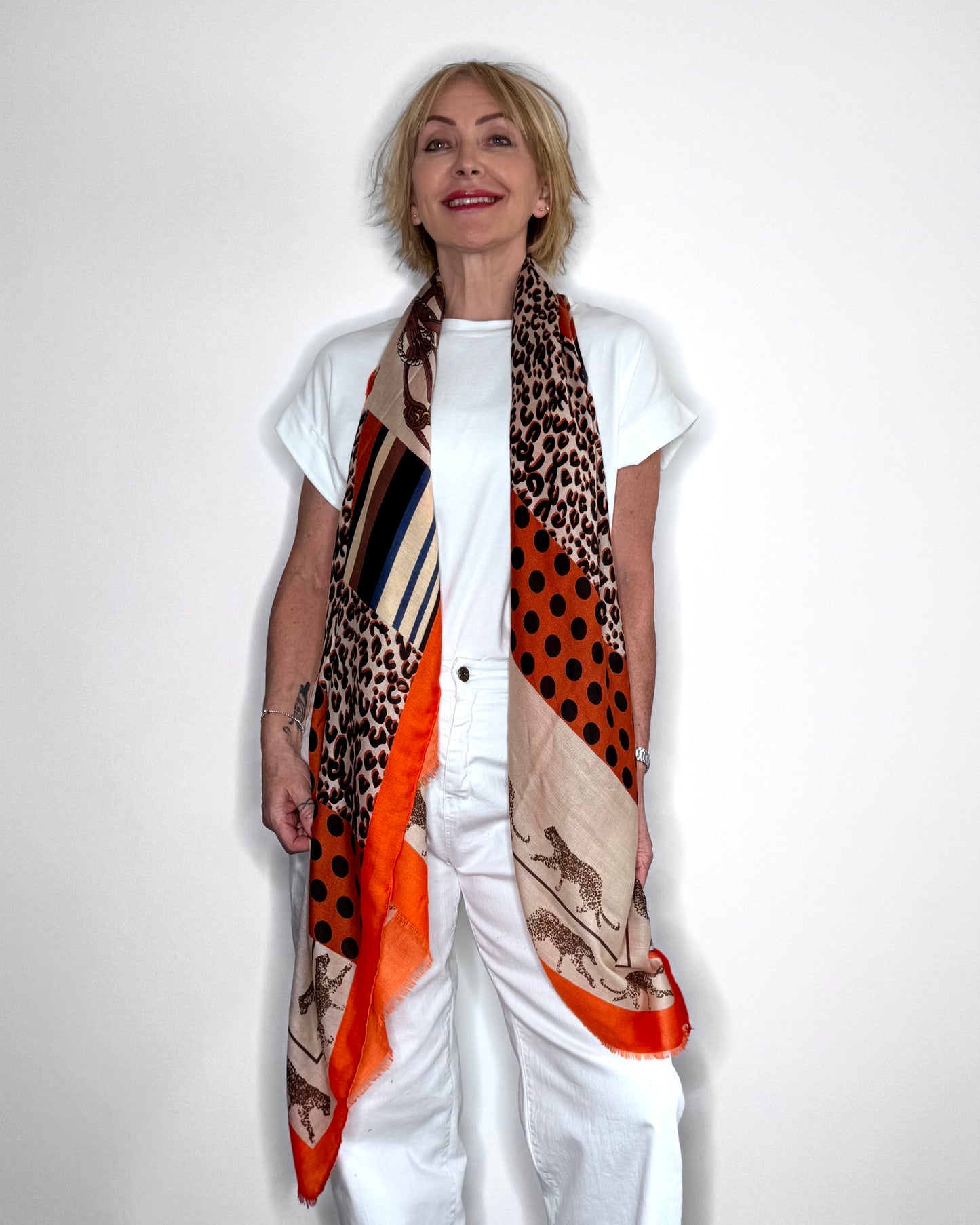 Orange Mixed Animal Print Scarf