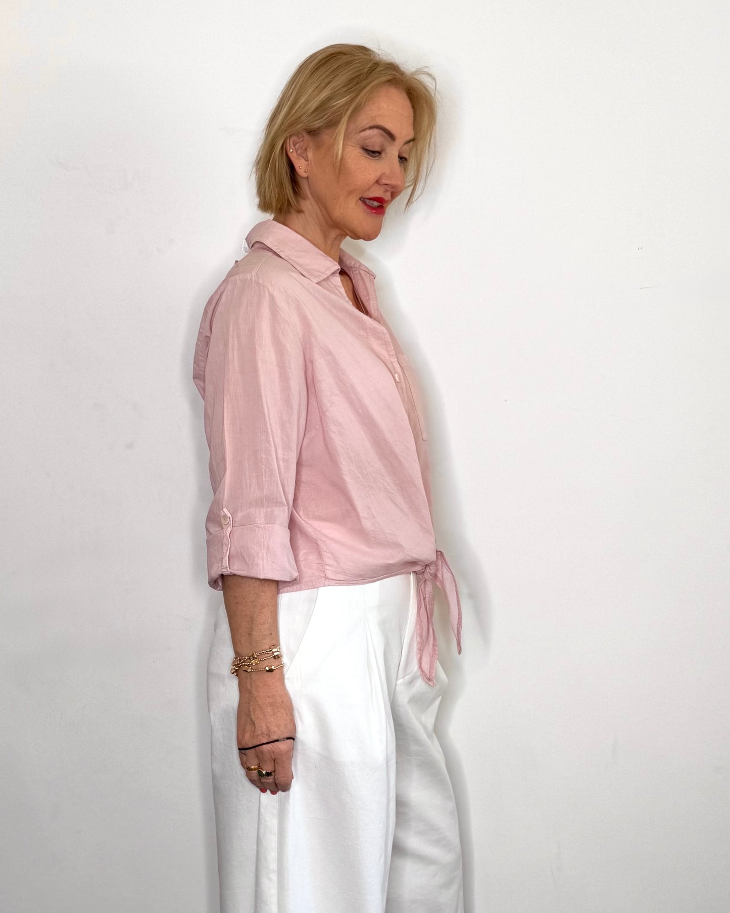 The Susie Tie-Front Shirt in Pale Pink
