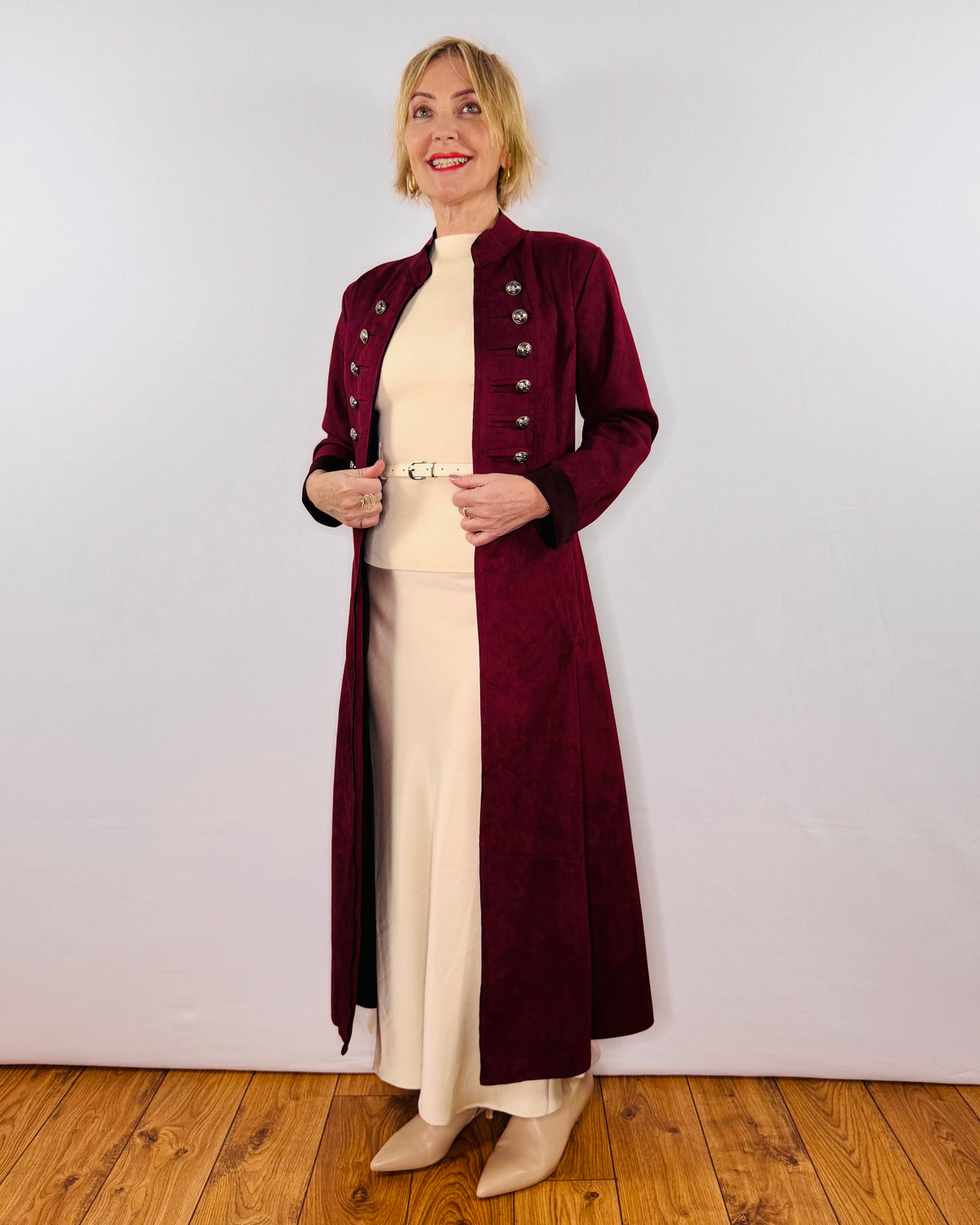 The Carla Military Coat in Burgundy
